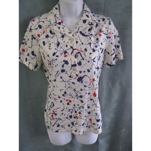 Vintage KoKo Knits of Calif. Paint Splatter Print Top Size Small Pullover